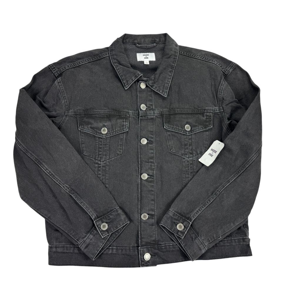 Mode of One Mens Regular Fit Denim Trucker Jacket Black L